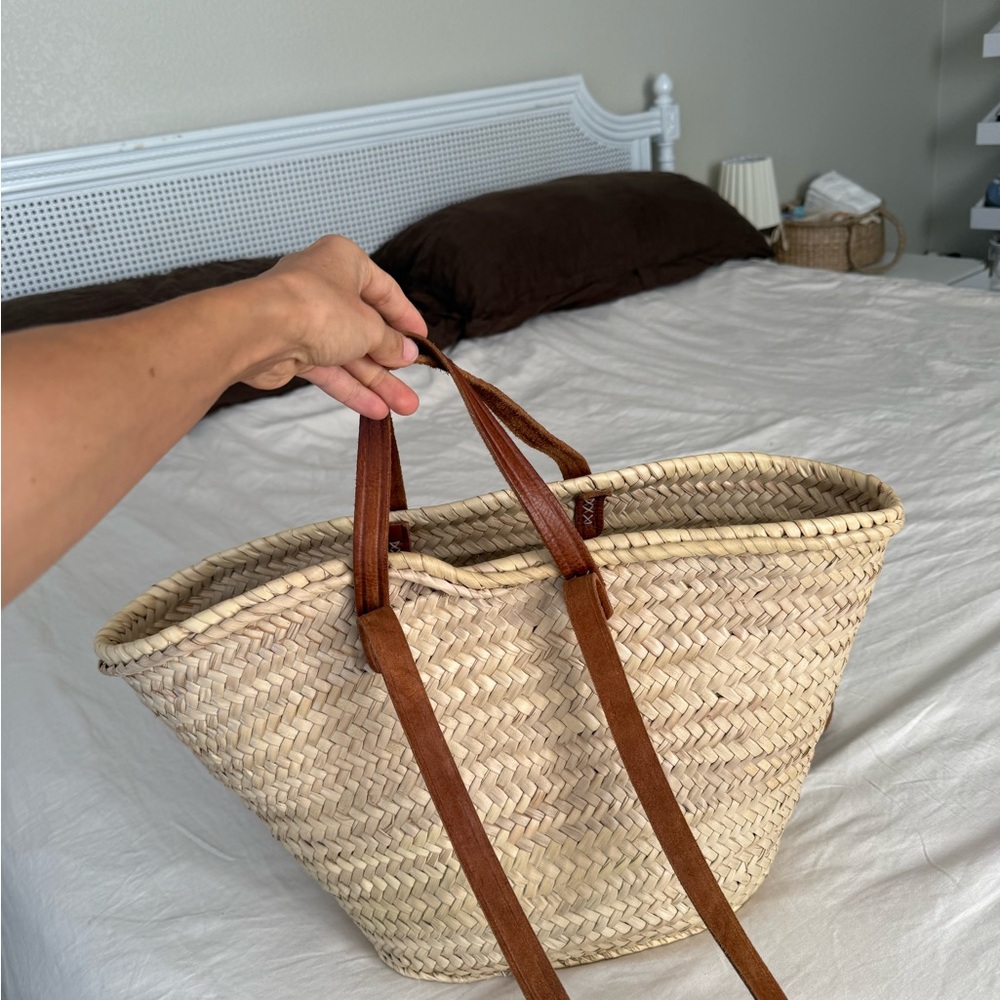 Woven Tan Tote Bag with Brown Straps - Picture 2 of 4